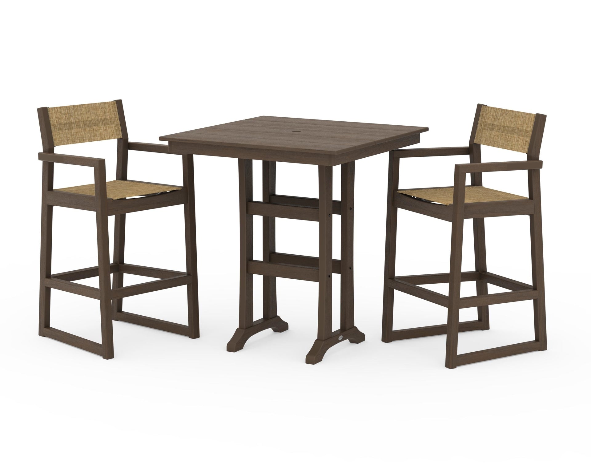 EDGE Sling Arm Chair 3-Piece Farmhouse Bar Set with Trestle Legs