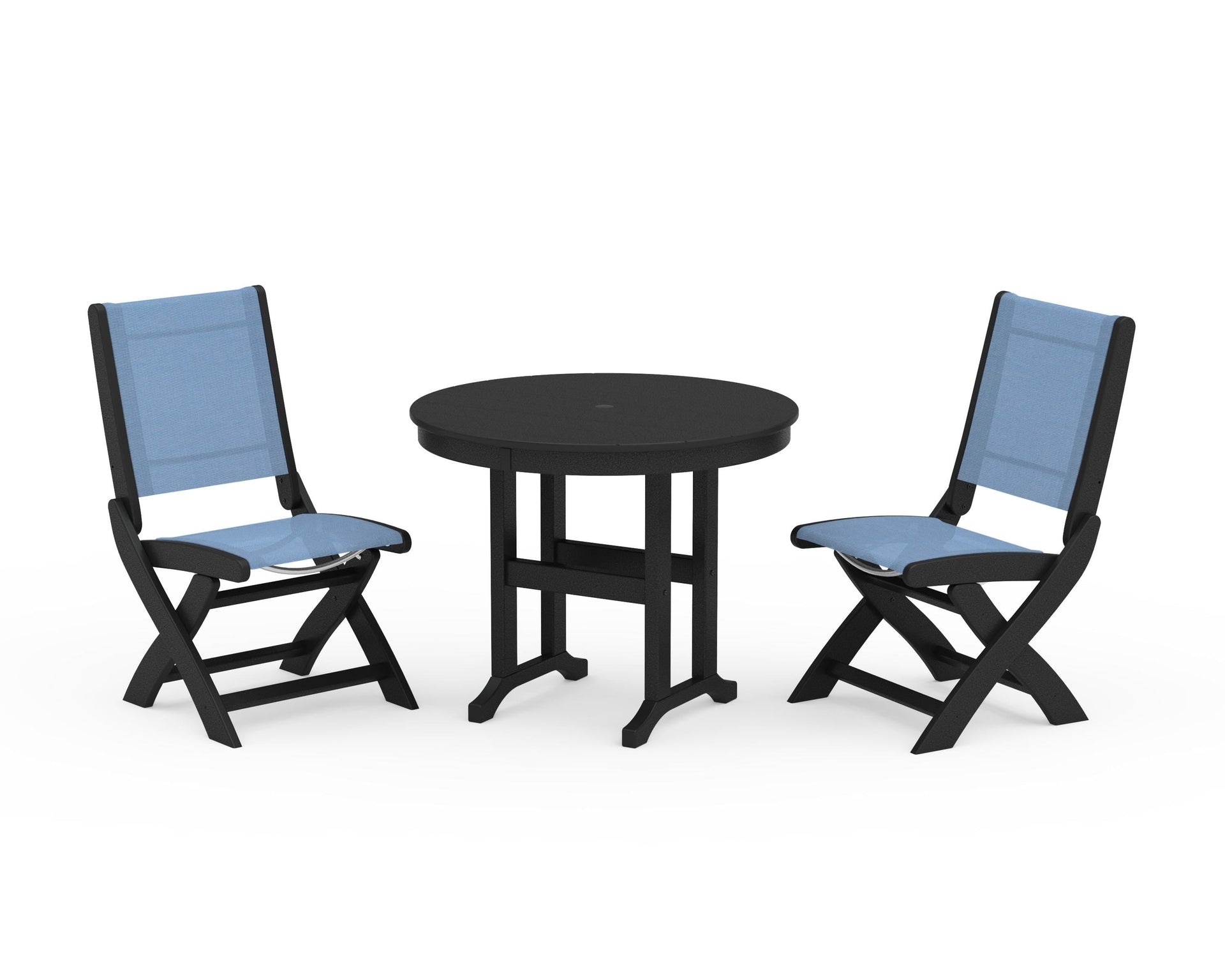 Coastal Folding Side Chair 3-Piece Round Dining Set