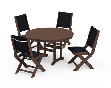 Coastal Folding Side Chair 5-Piece Round Dining Set