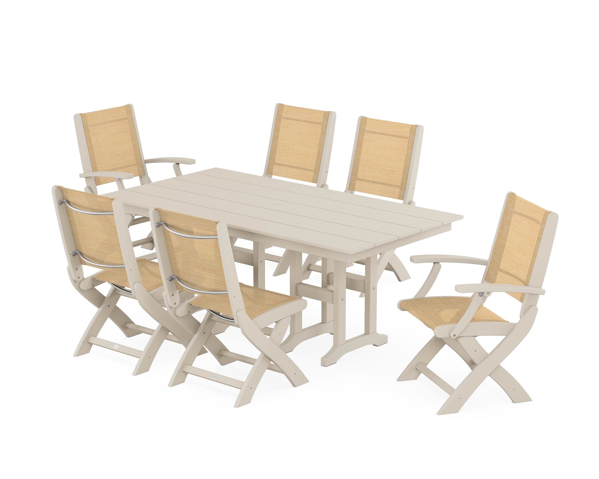 Coastal Folding Chair 7-Piece Farmhouse Dining Set