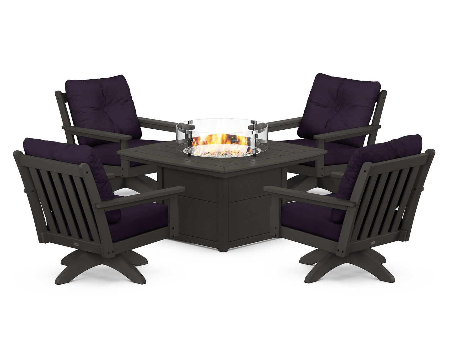 Vineyard 5-Piece Deep Seating Swivel Conversation Set with Fire Pit Table
