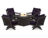 Vineyard 5-Piece Deep Seating Swivel Conversation Set with Fire Pit Table