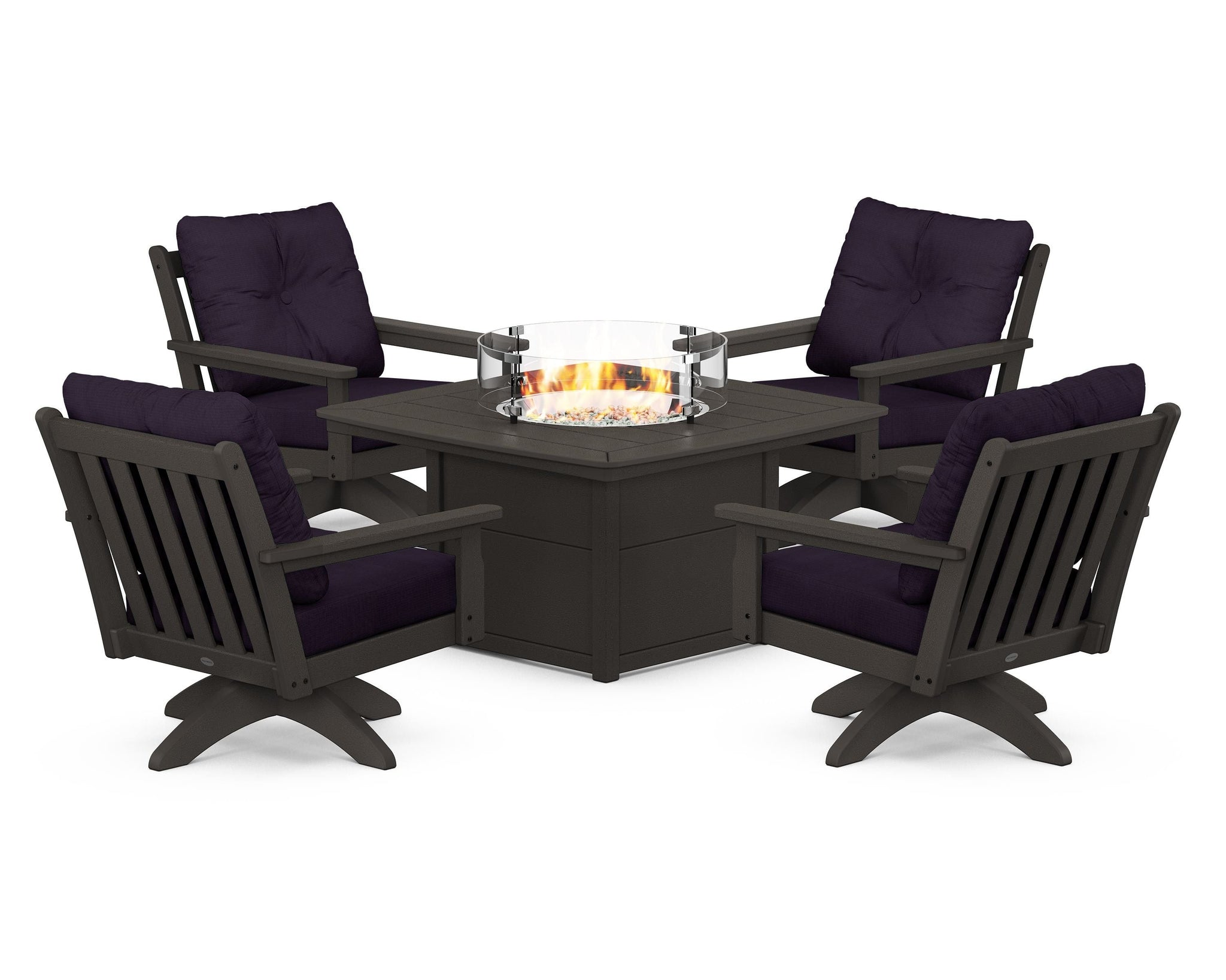 Vineyard 5-Piece Deep Seating Swivel Conversation Set with Fire Pit Table