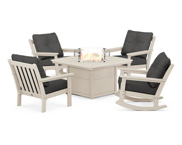 Vineyard 5-Piece Deep Seating Rocking Chair Conversation Set with Fire Pit Table