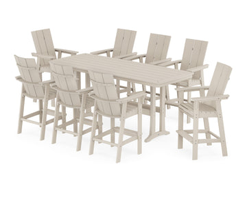 Modern Curveback Adirondack 9-Piece Bar Set with Trestle Legs