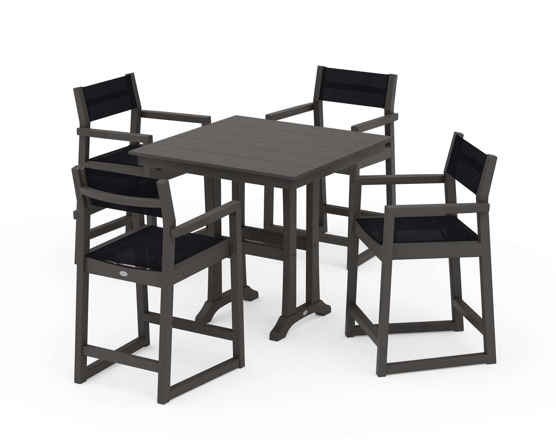 EDGE Sling Arm Chair 5-Piece Farmhouse Counter Set with Trestle Legs