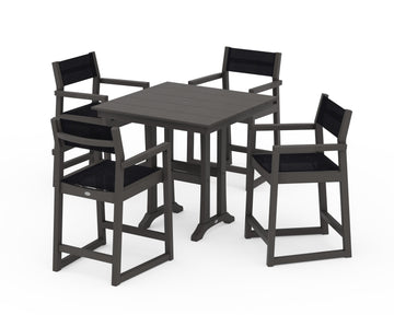 EDGE Sling Arm Chair 5-Piece Farmhouse Counter Set with Trestle Legs