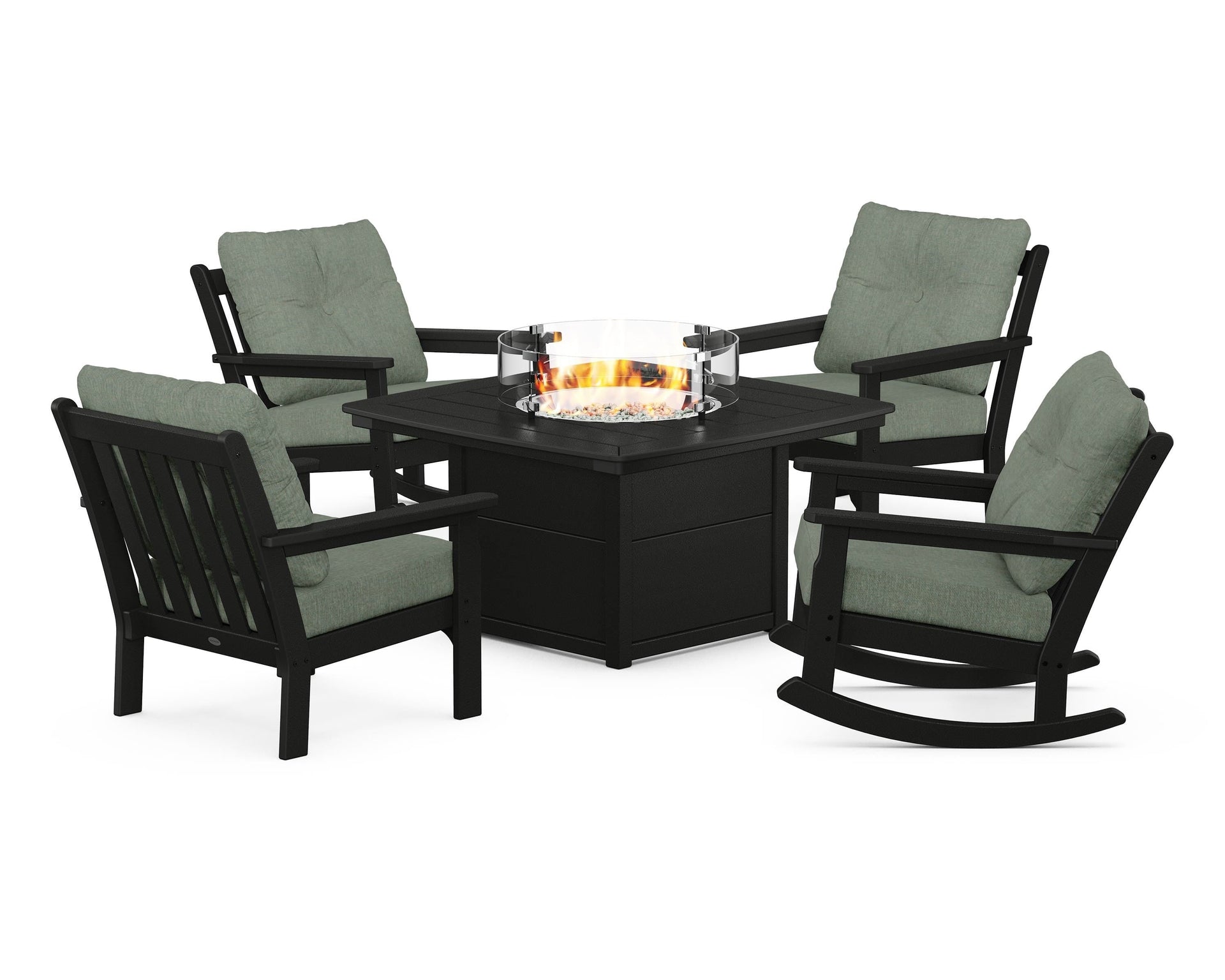 Vineyard 5-Piece Deep Seating Rocking Chair Conversation Set with Fire Pit Table