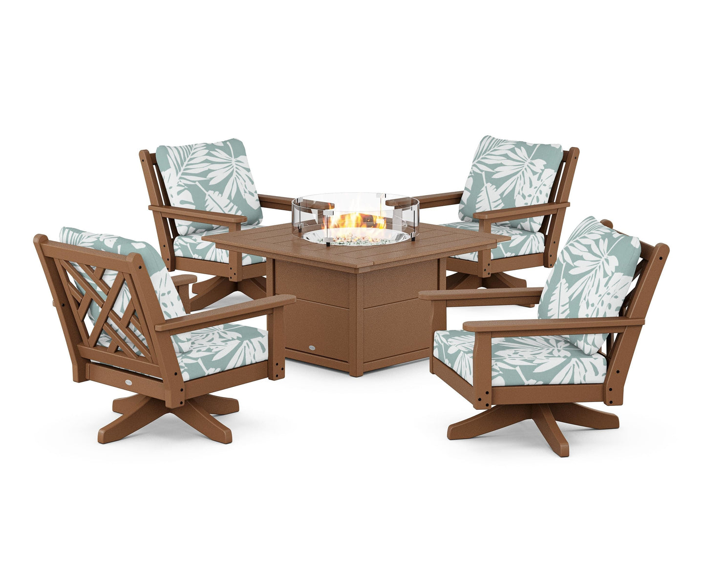 Chippendale 5-Piece Deep Seating Swivel Conversation Set with Fire Pit Table
