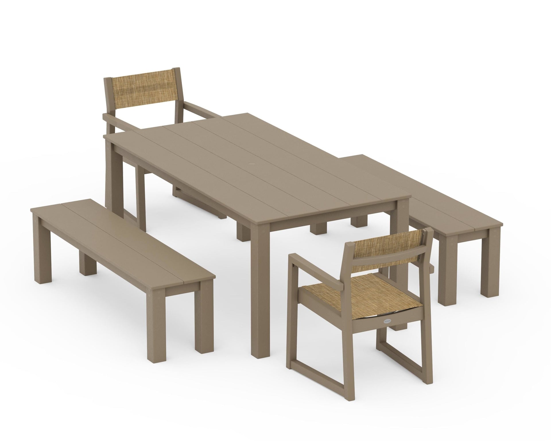 EDGE Sling Arm Chair 5-Piece Parsons Dining Set with Benches