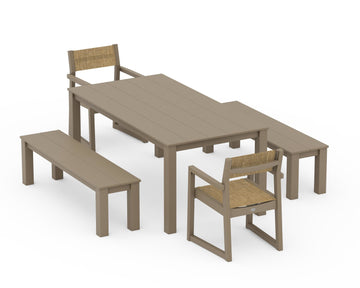 EDGE Sling Arm Chair 5-Piece Parsons Dining Set with Benches