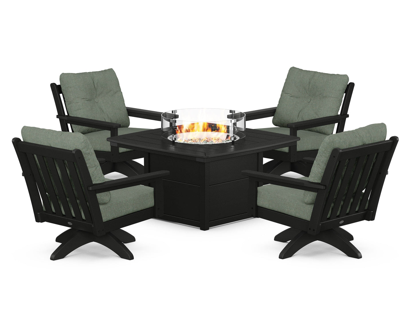 Vineyard 5-Piece Deep Seating Swivel Conversation Set with Fire Pit Table