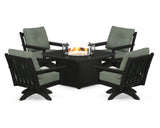 Vineyard 5-Piece Deep Seating Swivel Conversation Set with Fire Pit Table