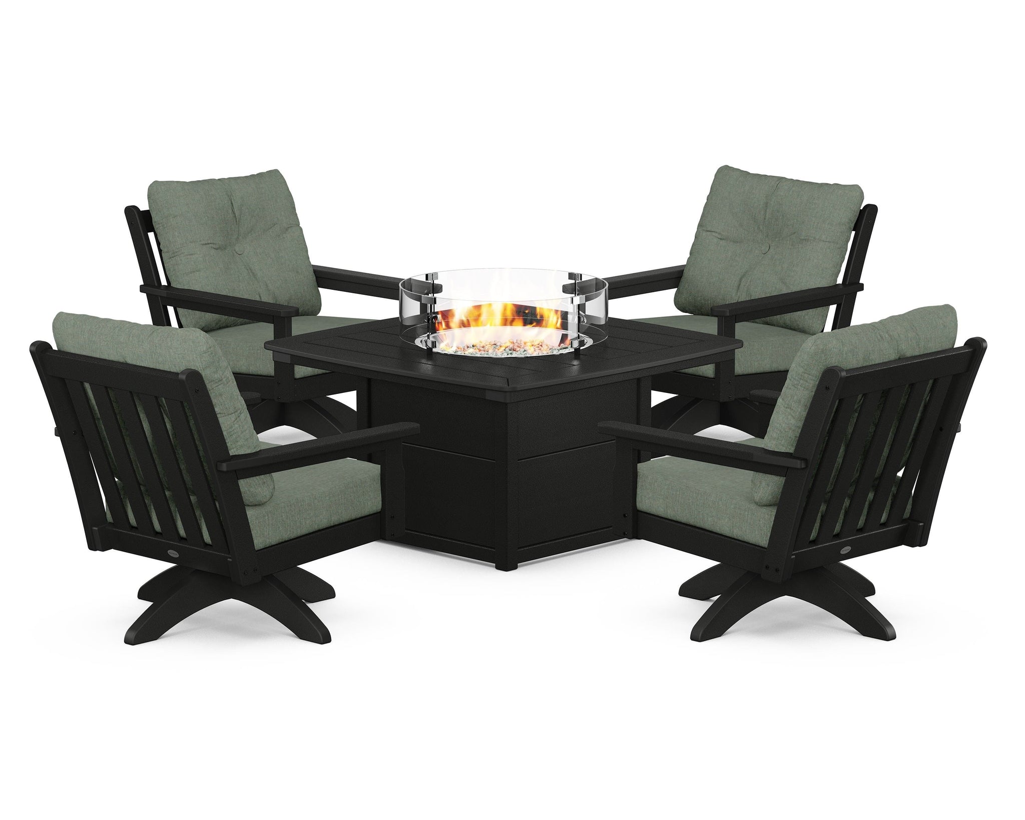 Vineyard 5-Piece Deep Seating Swivel Conversation Set with Fire Pit Table