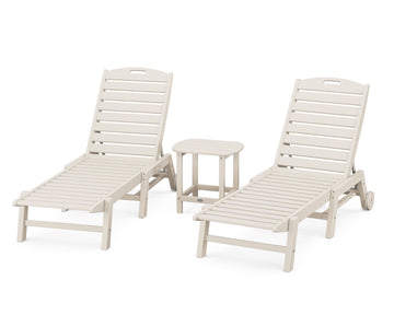 Nautical 3-Piece Chaise Lounge with Wheels Set with South Beach 18" Side Table