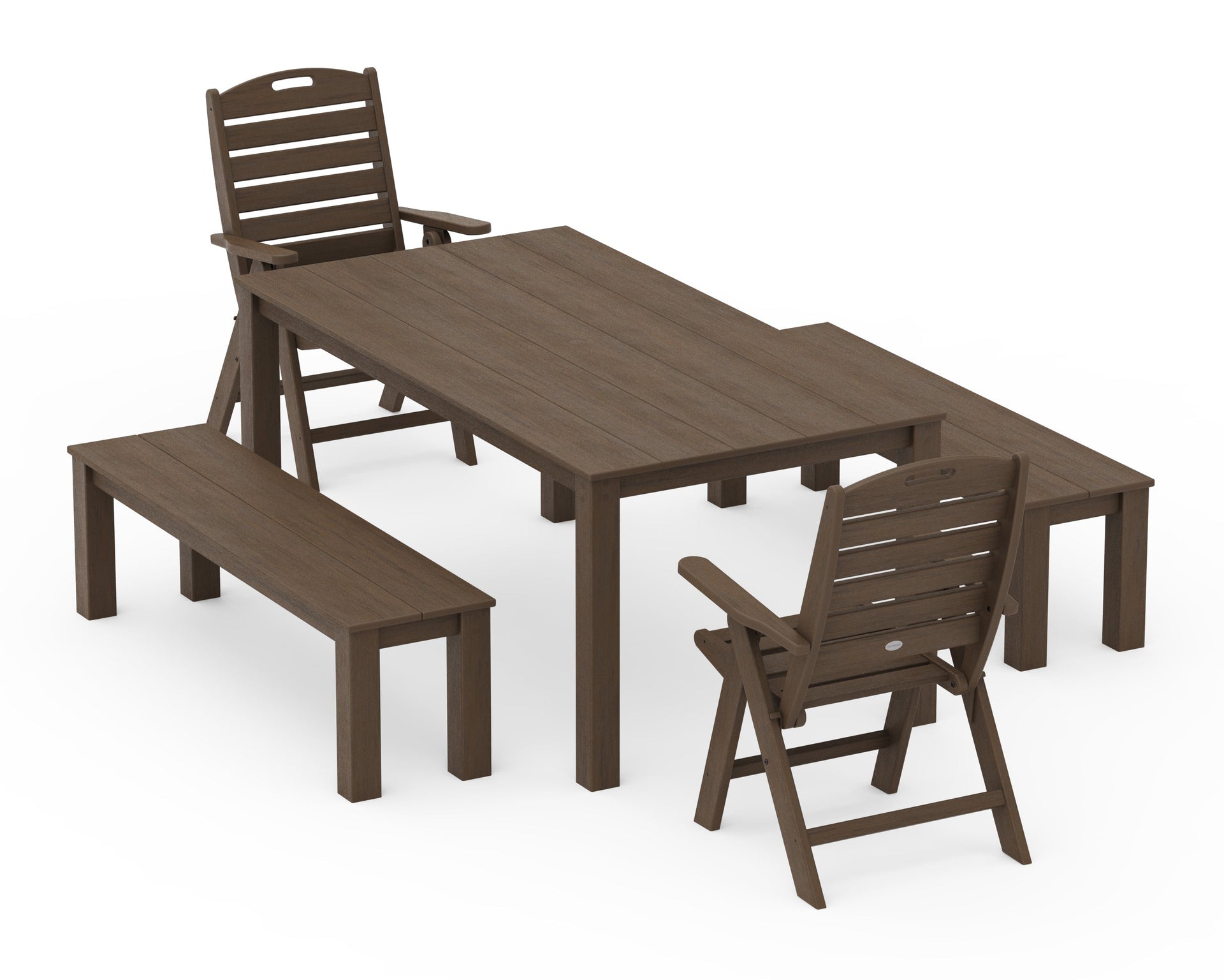 Nautical Folding Highback Chair 5-Piece Parsons Dining Set with Benches