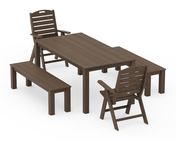 Nautical Folding Highback Chair 5-Piece Parsons Dining Set with Benches