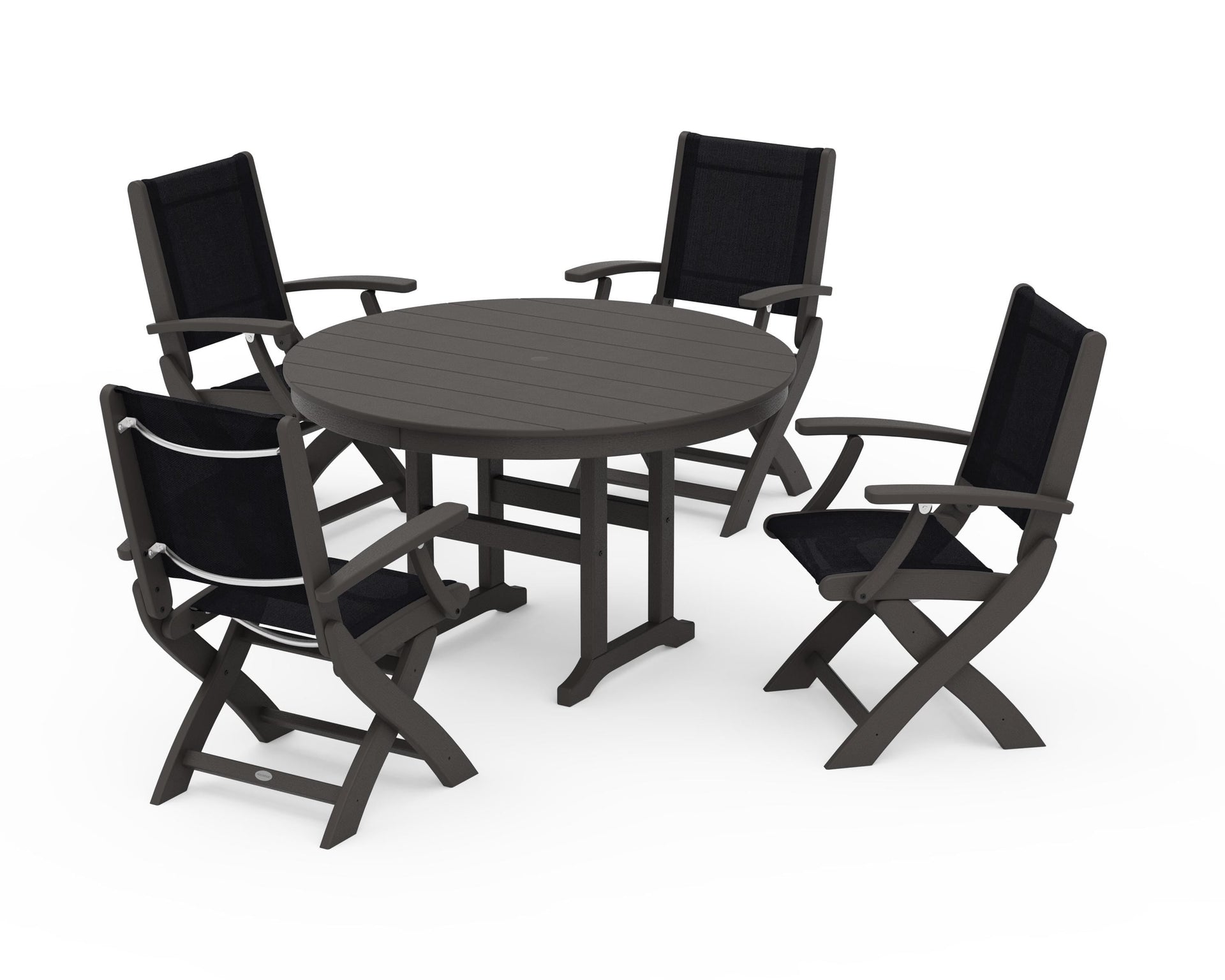 Coastal Folding Chair 5-Piece Round Dining Set