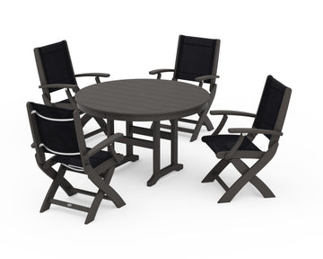 Coastal Folding Chair 5-Piece Round Dining Set