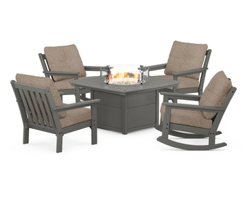 Vineyard 5-Piece Deep Seating Rocking Chair Conversation Set with Fire Pit Table