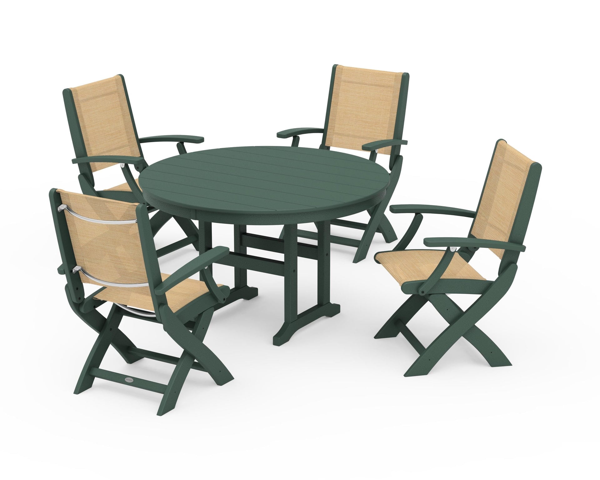 Coastal Folding Chair 5-Piece Round Dining Set
