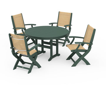 Coastal Folding Chair 5-Piece Round Dining Set
