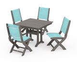 Coastal Folding Side Chair 5-Piece Farmhouse Dining Set With Trestle Legs