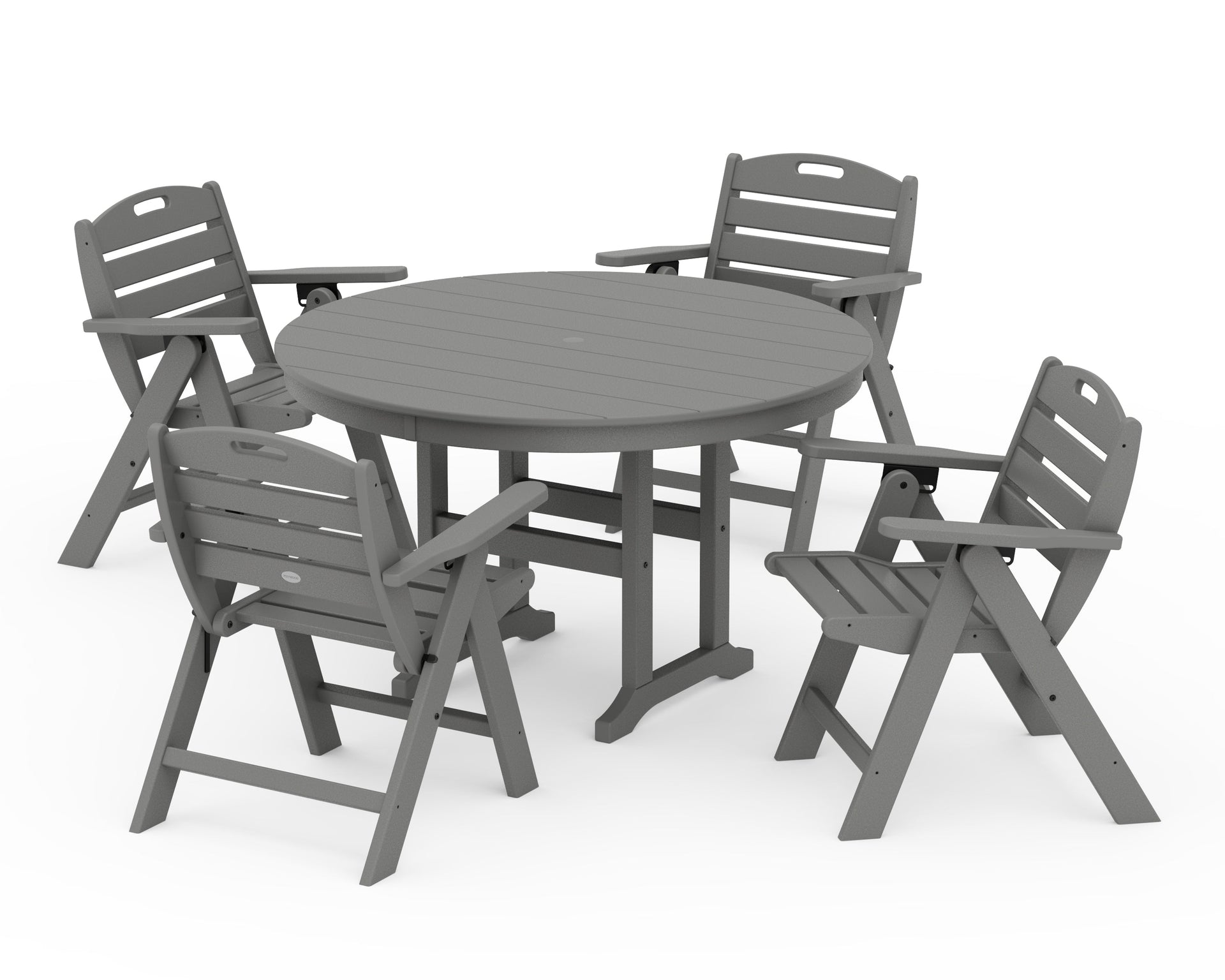 Nautical Folding Lowback Chair 5-Piece Round Farmhouse Dining Set