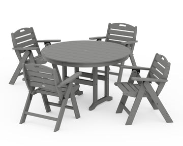 Nautical Folding Lowback Chair 5-Piece Round Farmhouse Dining Set