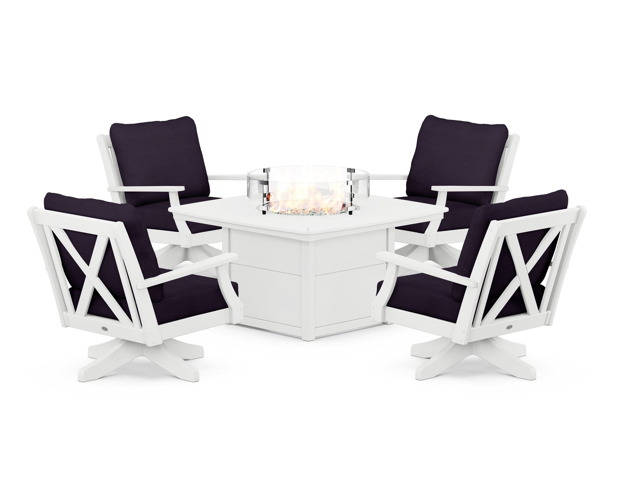 Braxton 5-Piece Deep Seating Swivel Conversation Set with Fire Pit Table