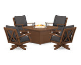 Braxton 5-Piece Deep Seating Swivel Conversation Set with Fire Pit Table