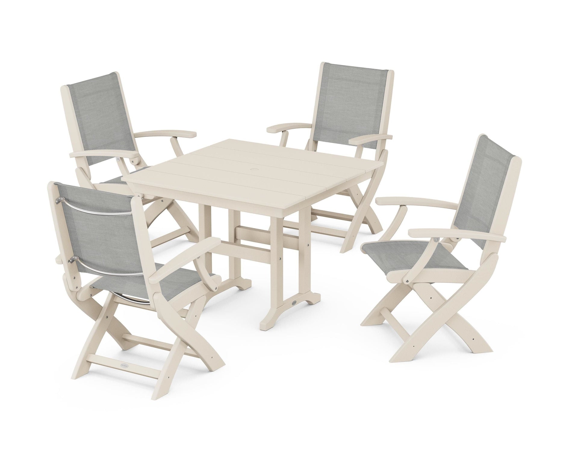 Coastal Folding Chair 5-Piece Farmhouse Dining Set
