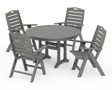 Nautical Highback Chair 5-Piece Round Dining Set with Trestle Legs