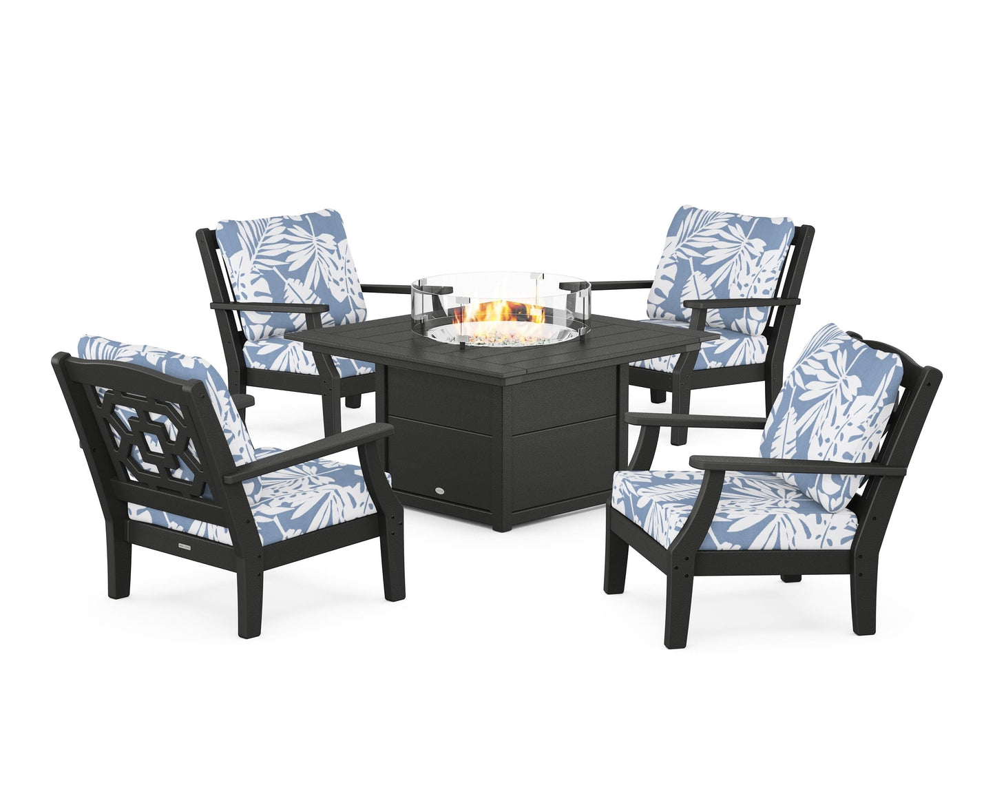 Chinoiserie 5-Piece Deep Seating Set with Fire Pit Table