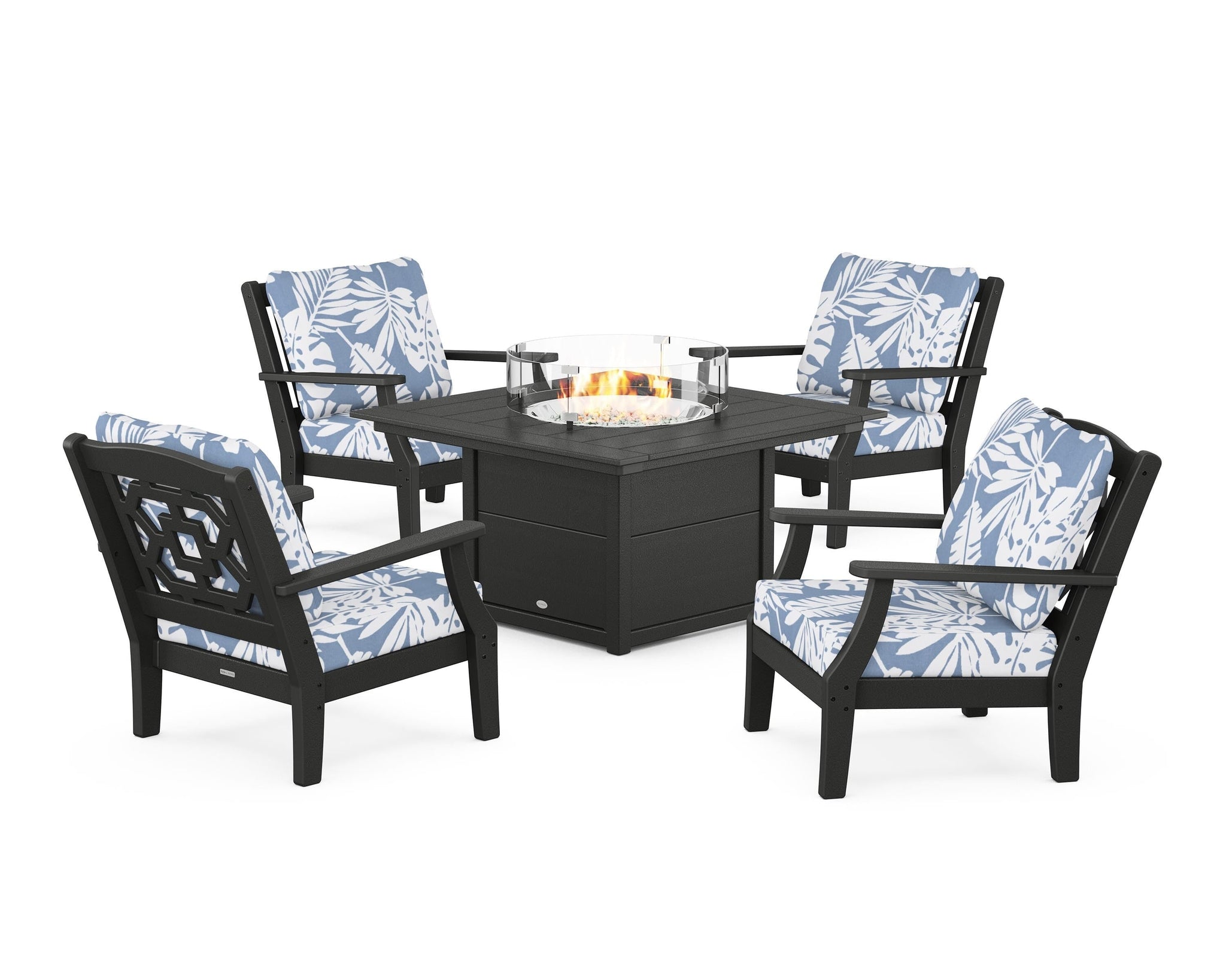 Chinoiserie 5-Piece Deep Seating Set with Fire Pit Table