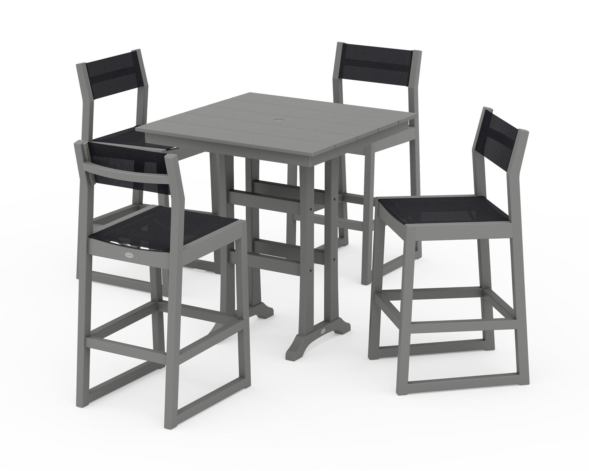 EDGE Sling Arm Chair 5-Piece Farmhouse Bar Set with Trestle Legs