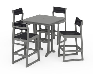 EDGE Sling Arm Chair 5-Piece Farmhouse Bar Set with Trestle Legs