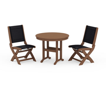Coastal Folding Side Chair 3-Piece Round Dining Set
