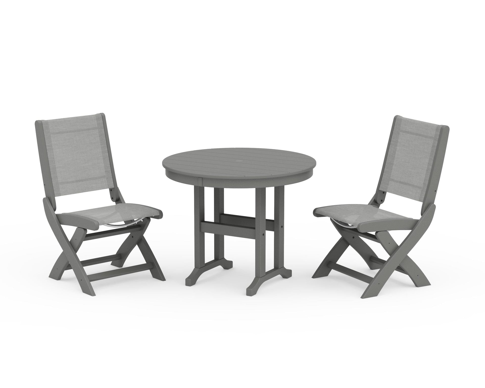Coastal Folding Side Chair 3-Piece Round Dining Set