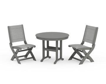 Coastal Folding Side Chair 3-Piece Round Dining Set
