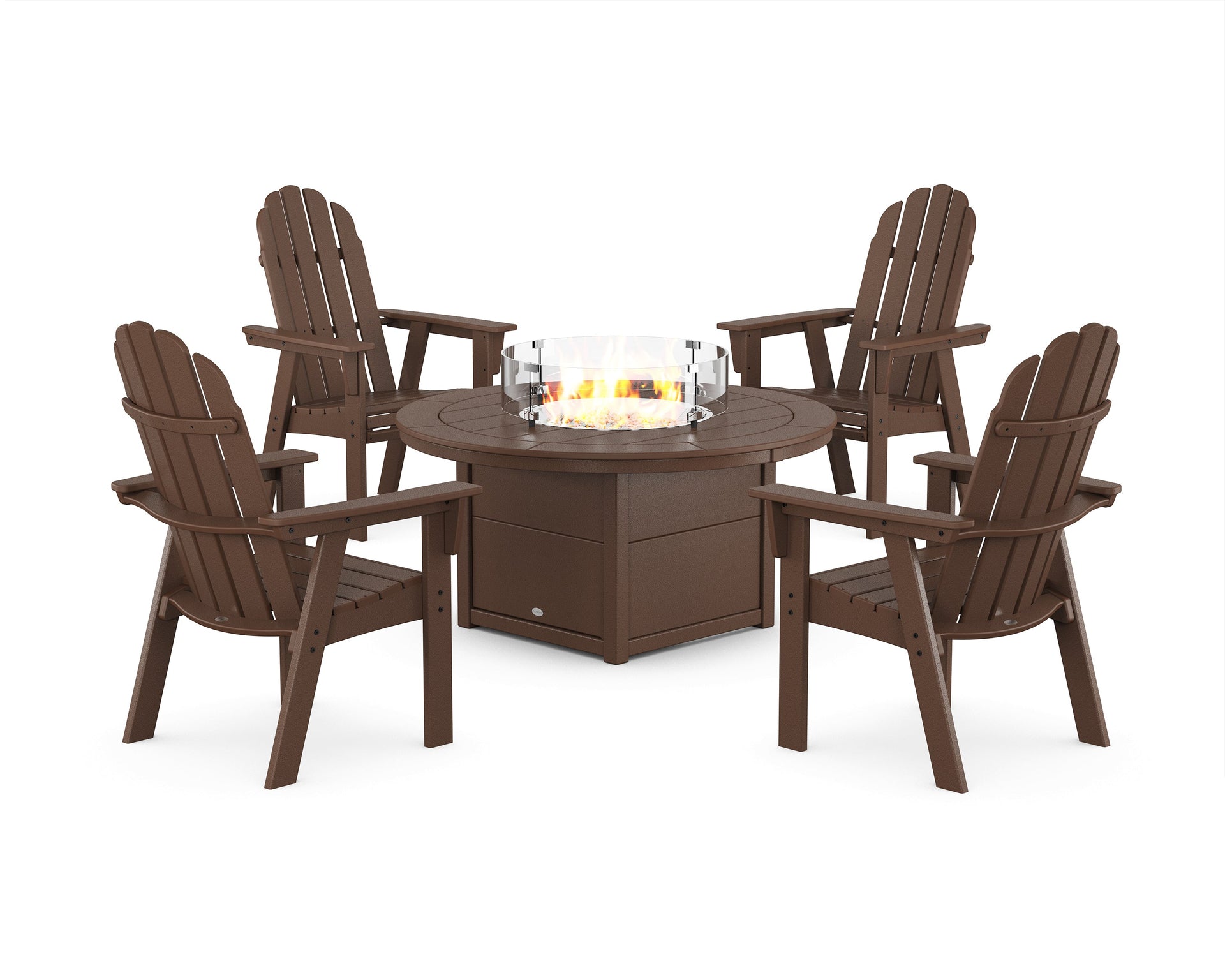 Vineyard 4-Piece Curveback Upright Adirondack Conversation Set with Fire Pit Table