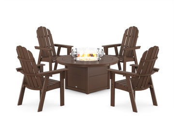 Vineyard 4-Piece Curveback Upright Adirondack Conversation Set with Fire Pit Table