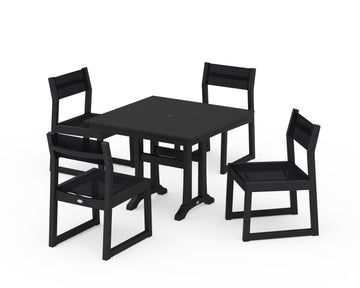 EDGE Sling 5-Piece Farmhouse Trestle Side Chair Dining Set