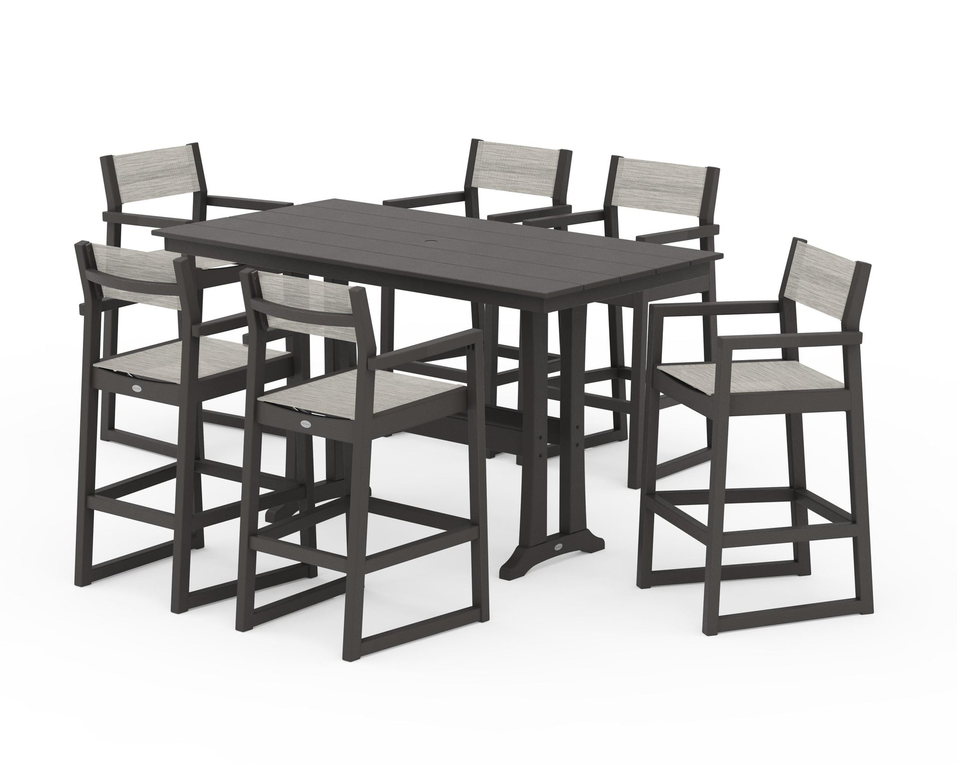 EDGE Sling Arm Chair 7-Piece Farmhouse Bar Set with Trestle Legs