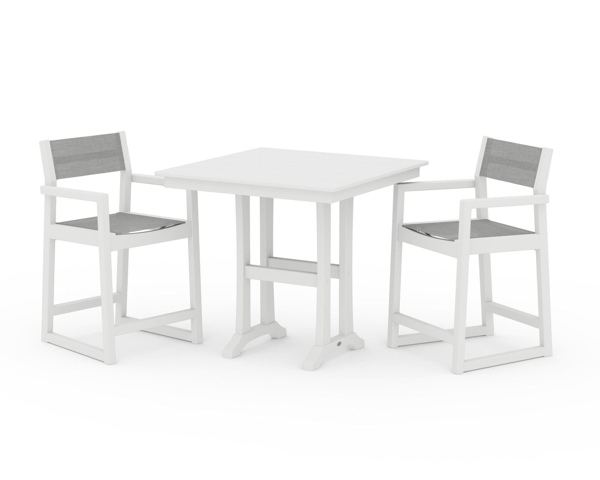 EDGE Sling Arm Chair 3-Piece Farmhouse Counter Set with Trestle Legs