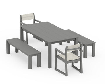 EDGE Sling Arm Chair 5-Piece Parsons Dining Set with Benches
