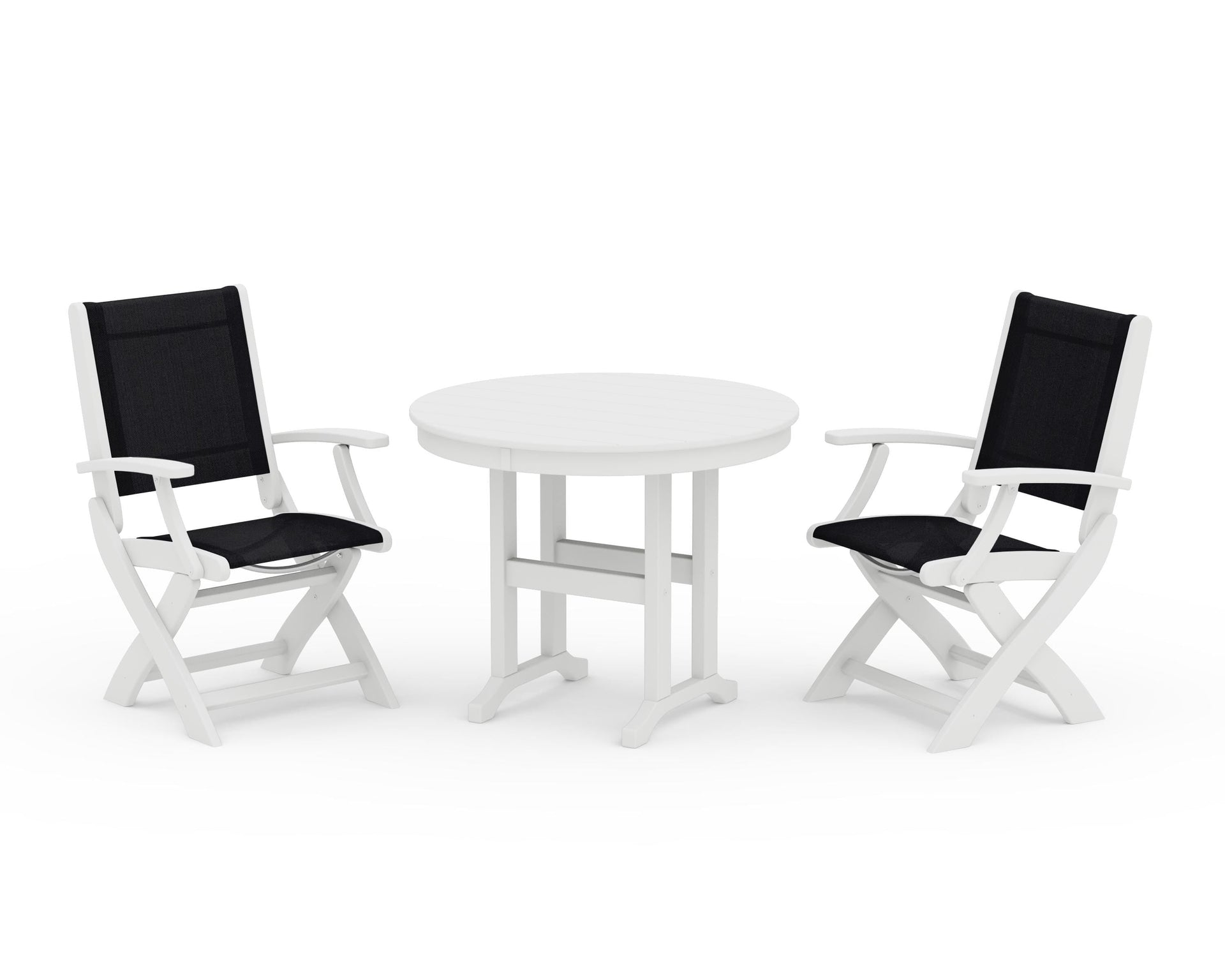 Coastal Folding Chair 3-Piece Round Dining Set