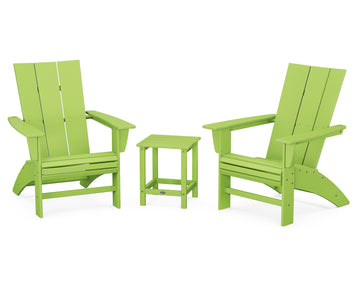 Modern 3-Piece Curveback Adirondack Set with Long Island 18" Side Table