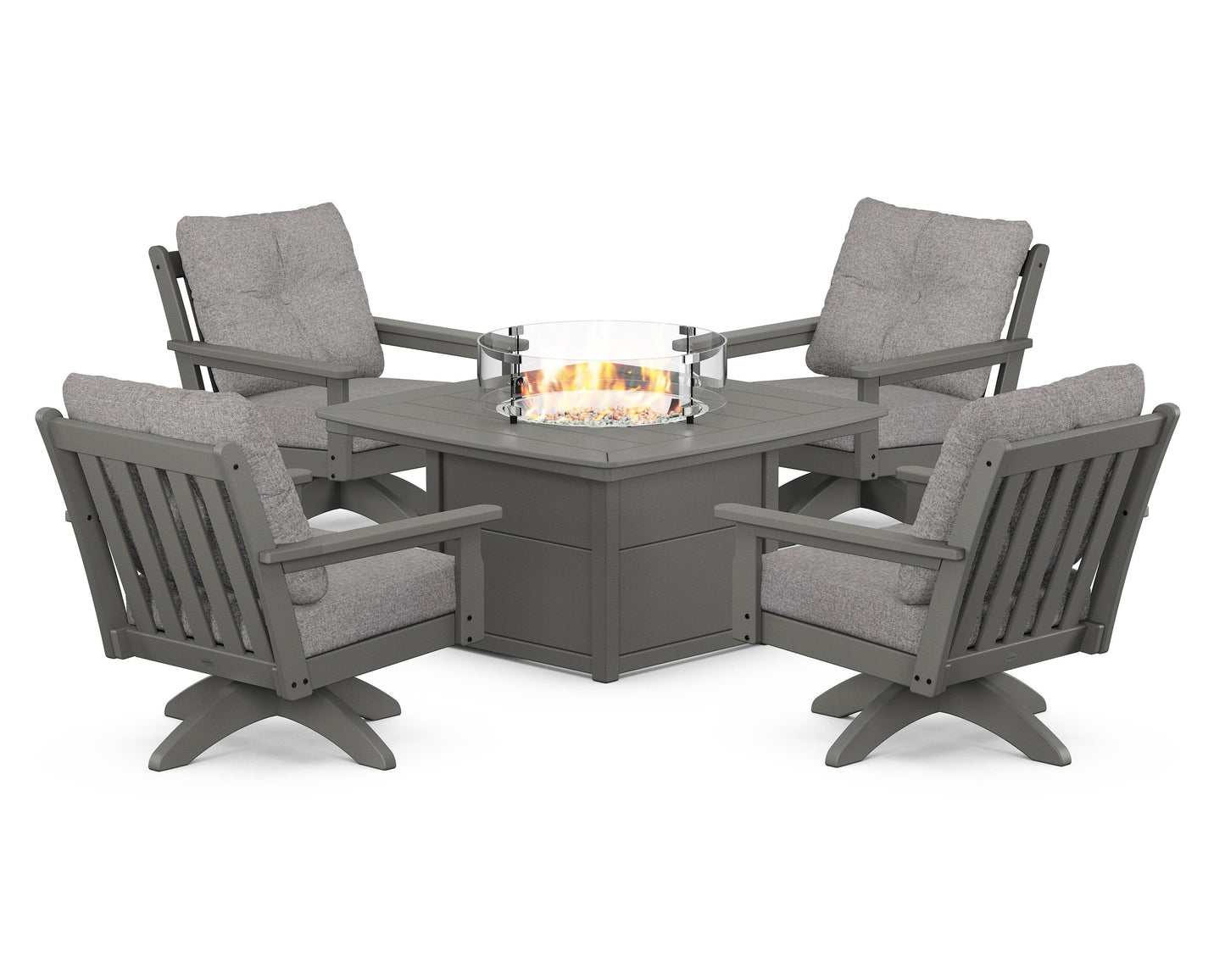 Vineyard 5-Piece Deep Seating Swivel Conversation Set with Fire Pit Table