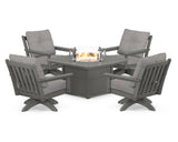 Vineyard 5-Piece Deep Seating Swivel Conversation Set with Fire Pit Table